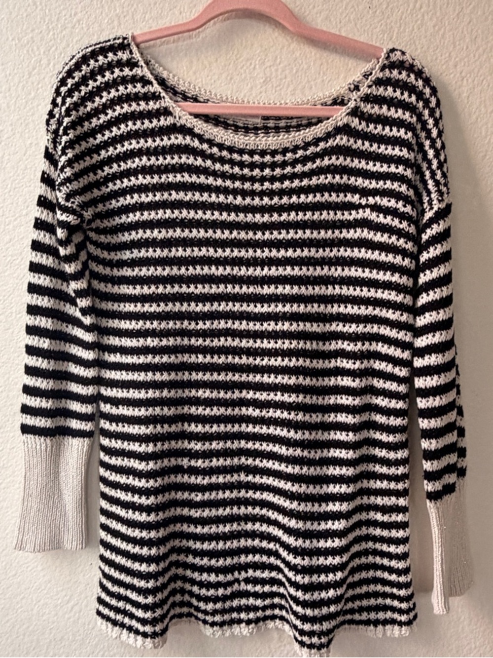 Black and White Cotton Striped Knit Cozy Grannycore Minimalist Capsule Sweater M